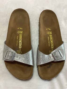 Birkenstock Madrid Silver Metallic Slide Sandals Size 38 - US 7 Narrow Men’s 5N